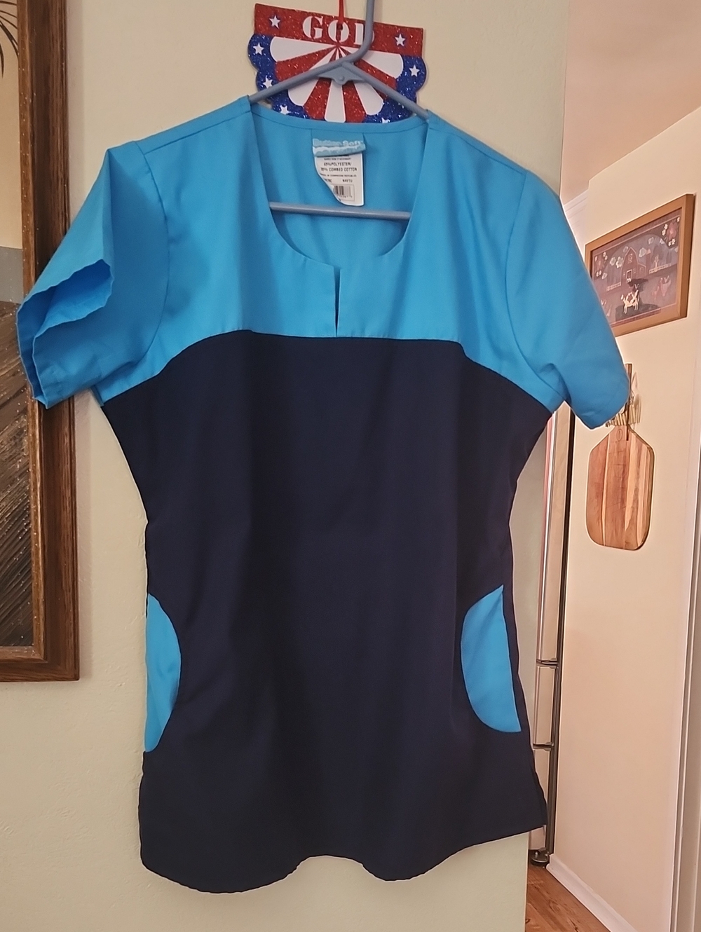Women's Two-Tone Medical Scrub Top - Blue/Navy-Butter Soft by UA